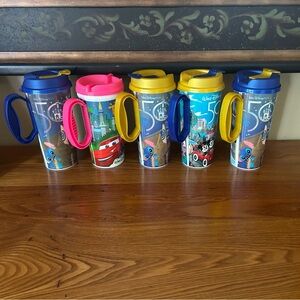 Walt Disney World Parks 50th Anniversary Resort Refillable Cups blue gold lids